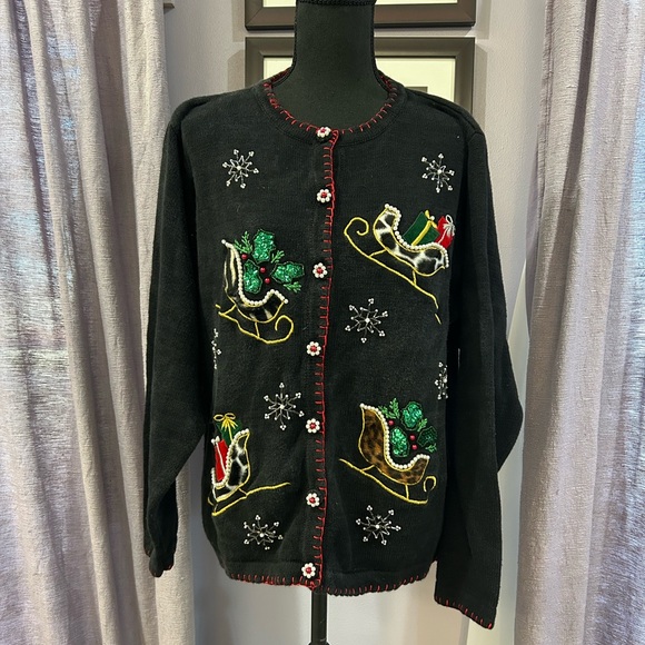 Vintage BP Designs Animal Print Holiday Sweater - Picture 1 of 11